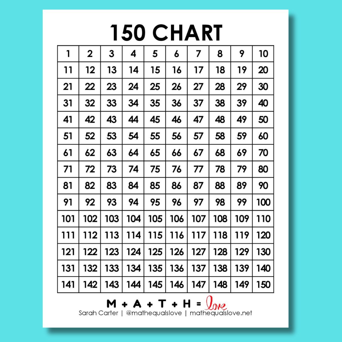 1-150 number chart printable pdf.