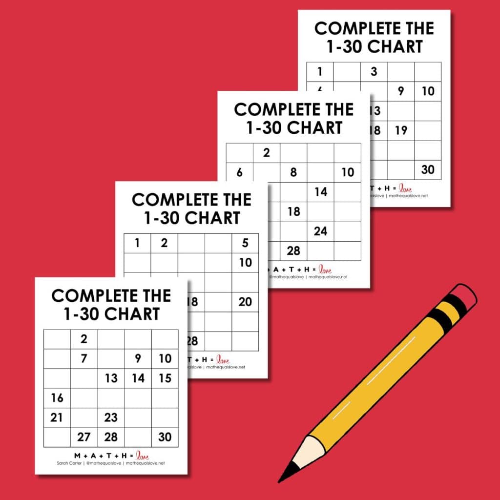 1-30 fill in the blank number charts. 