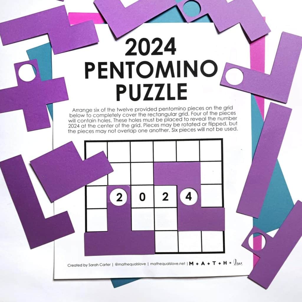 2024 pentomino puzzle for new years math activity. 