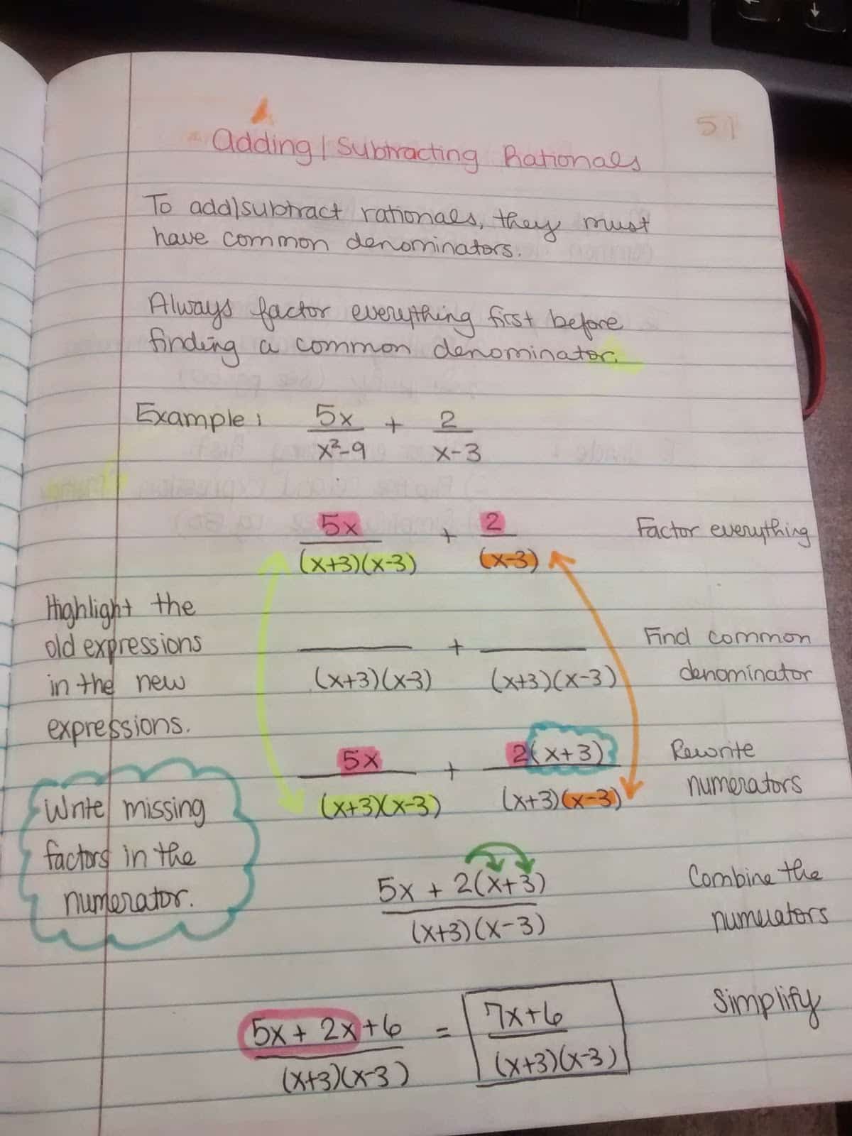 adding and subtracting rational expressions notes.