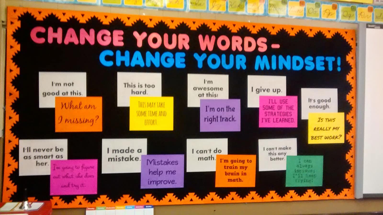 change your words - change your mindset growth mindset bulletin board.