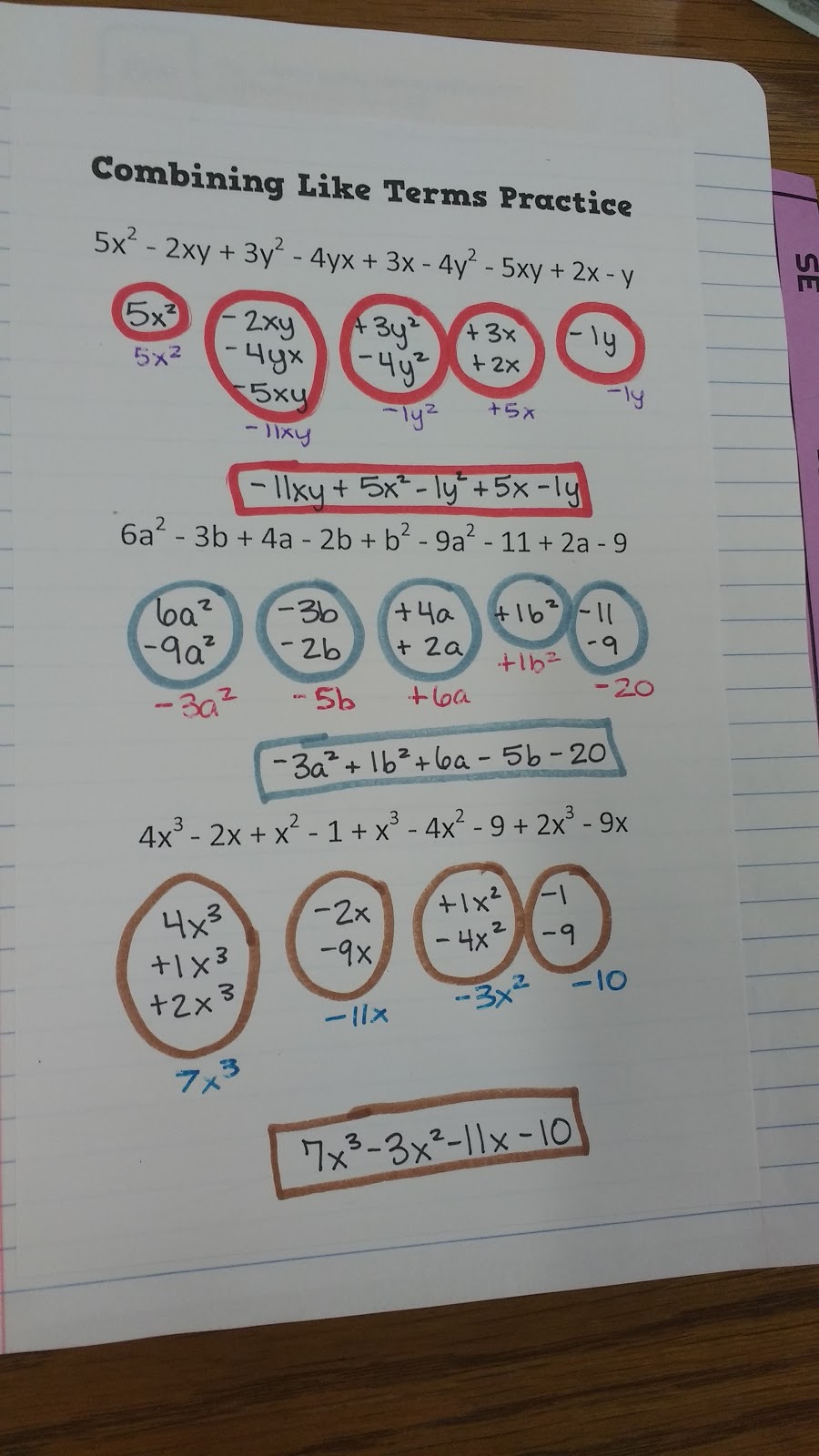 combining like terms practice problems.