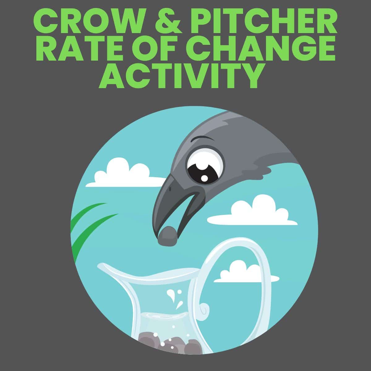drawing of crow placing round stone in pitcher