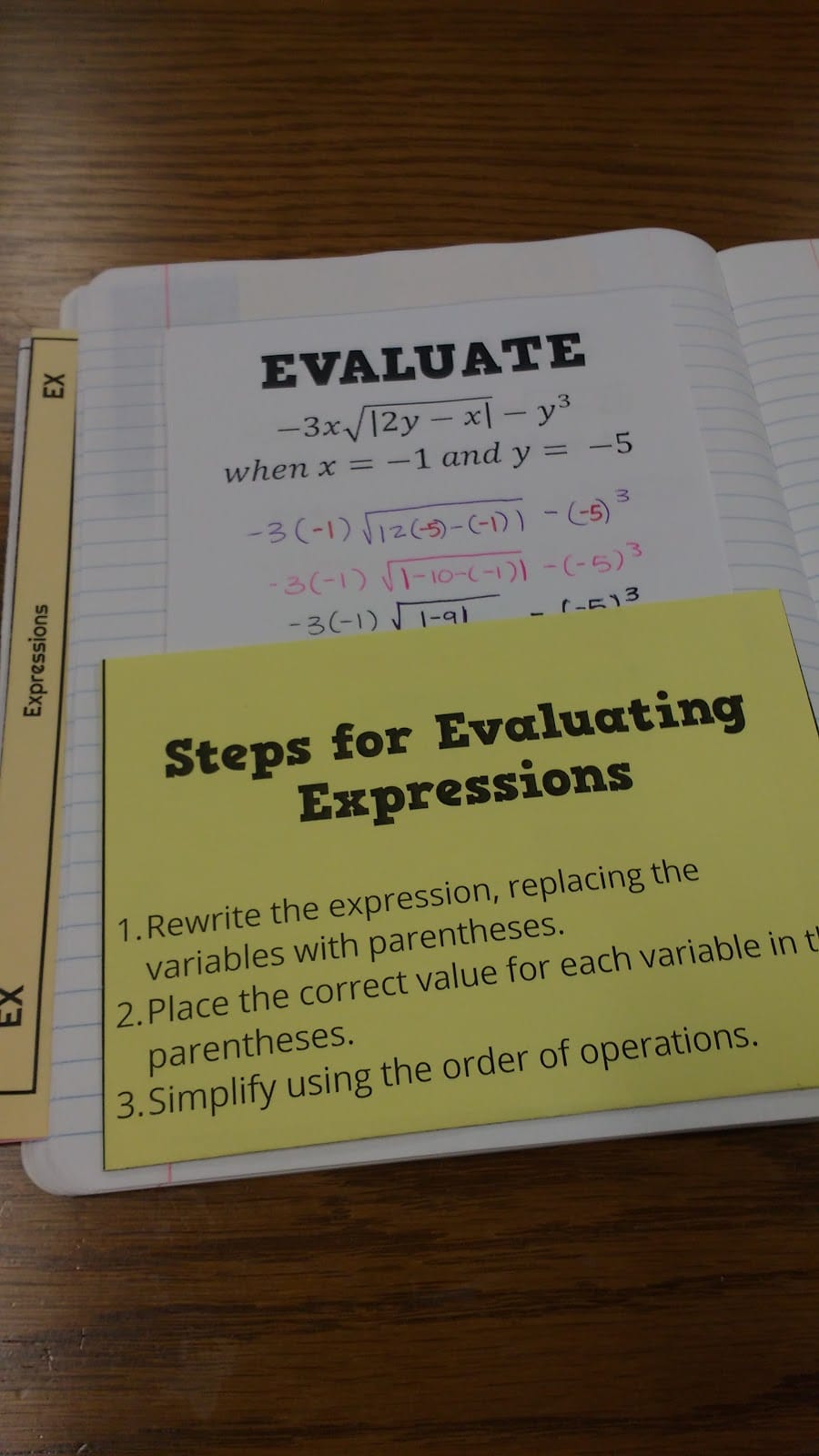 evaluating expressions interactive notebook page for algebra 1.