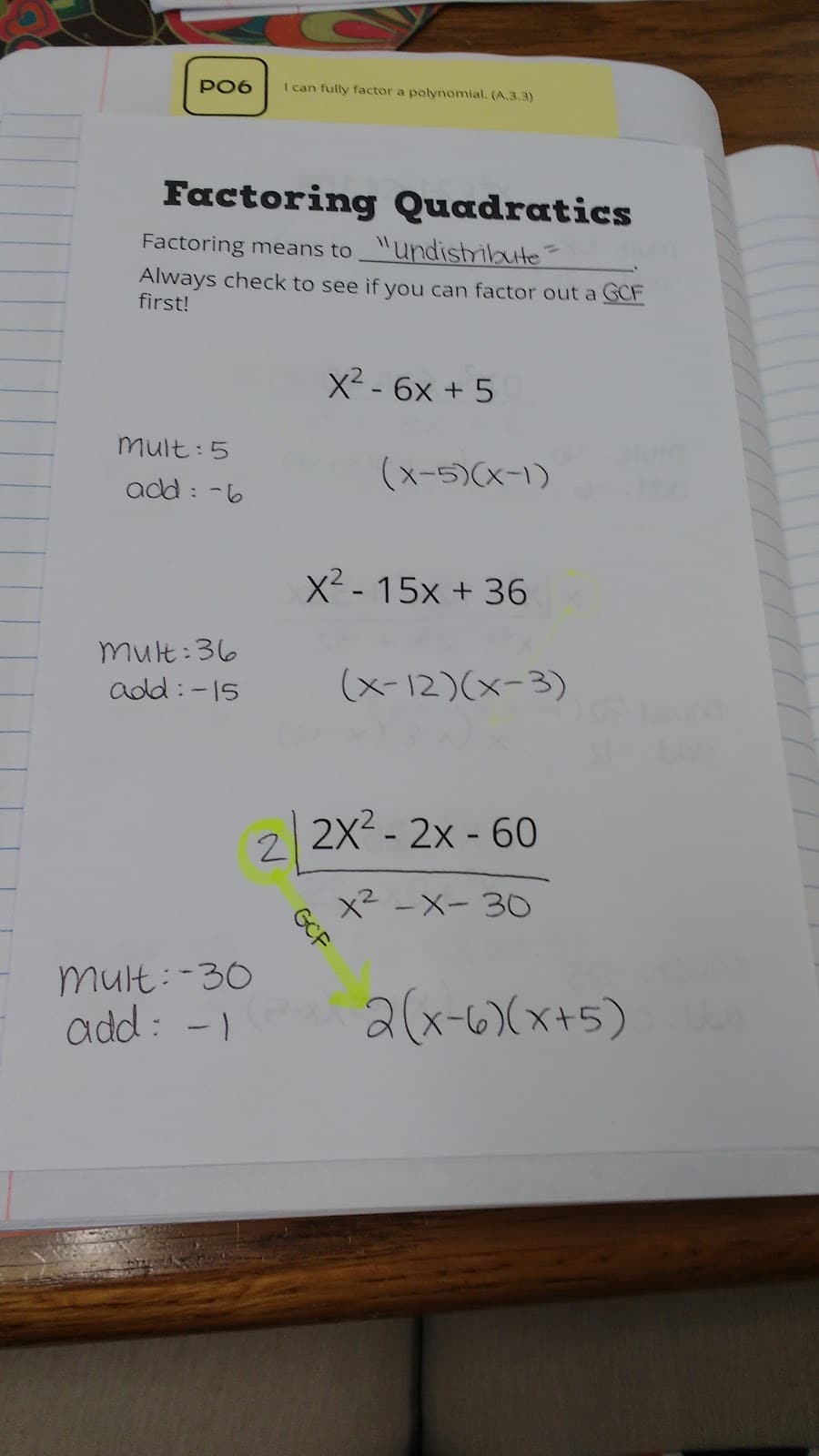 Factoring Quadratics Foldable