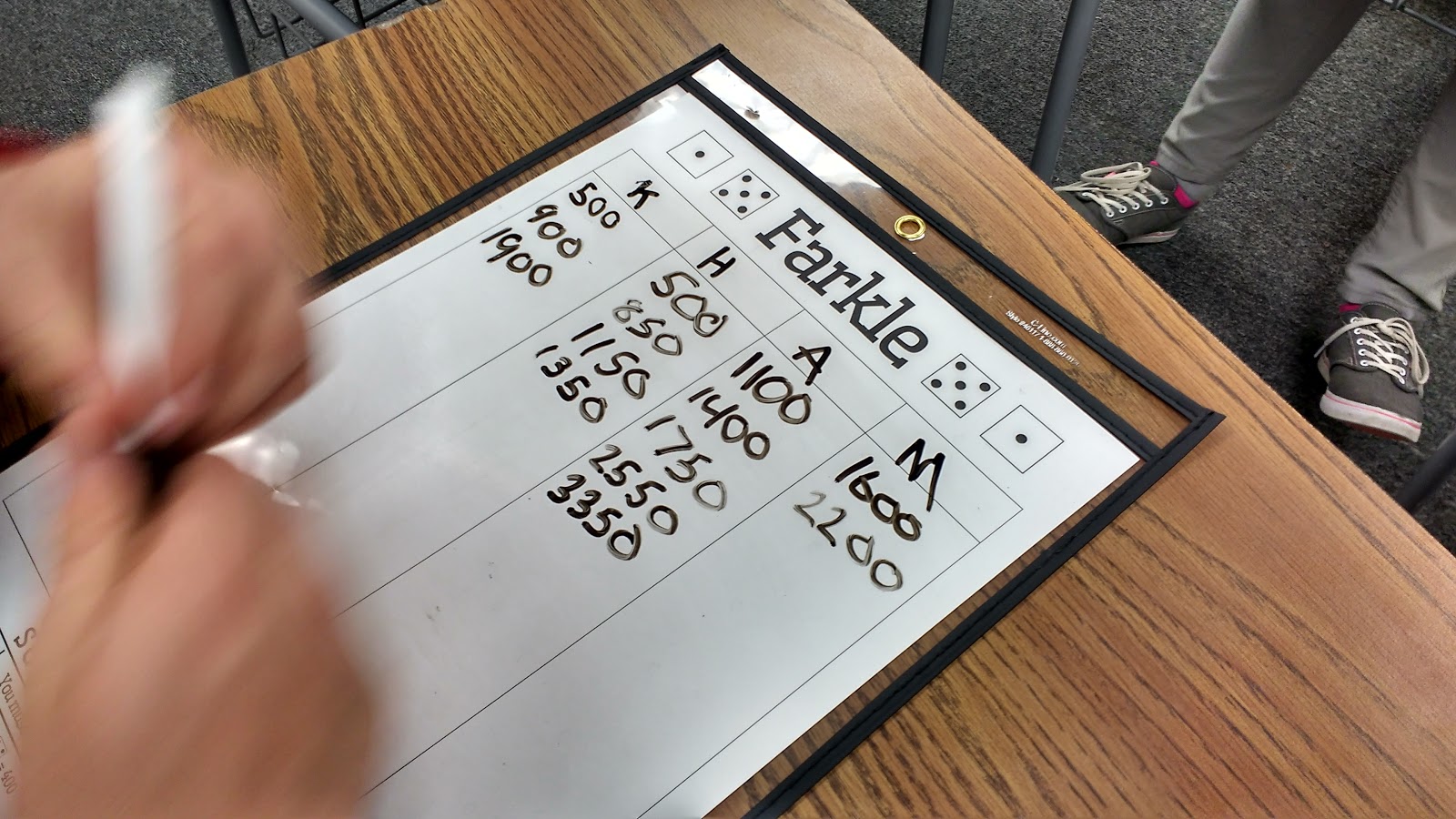 student score sheet for farkle game. 