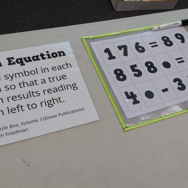 Hidden Equation Puzzle in Dry Erase Pocket.