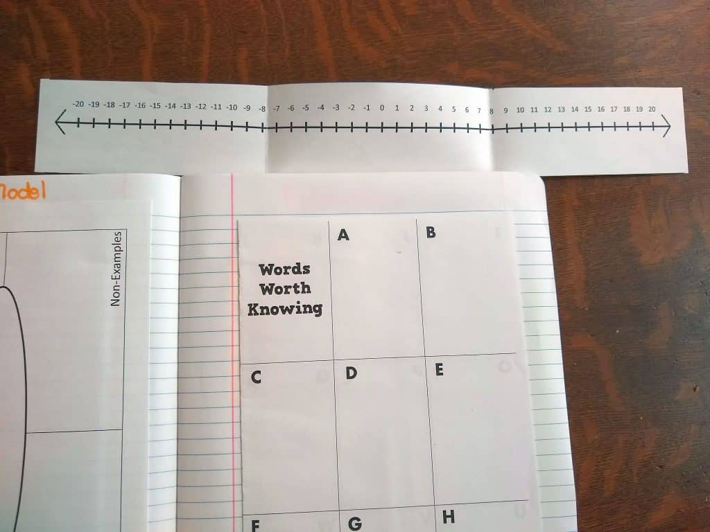 horizontal number line foldable in interactive notebook. 