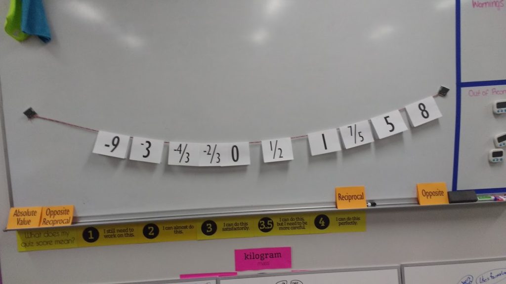 number cards arranged on clothesline. 