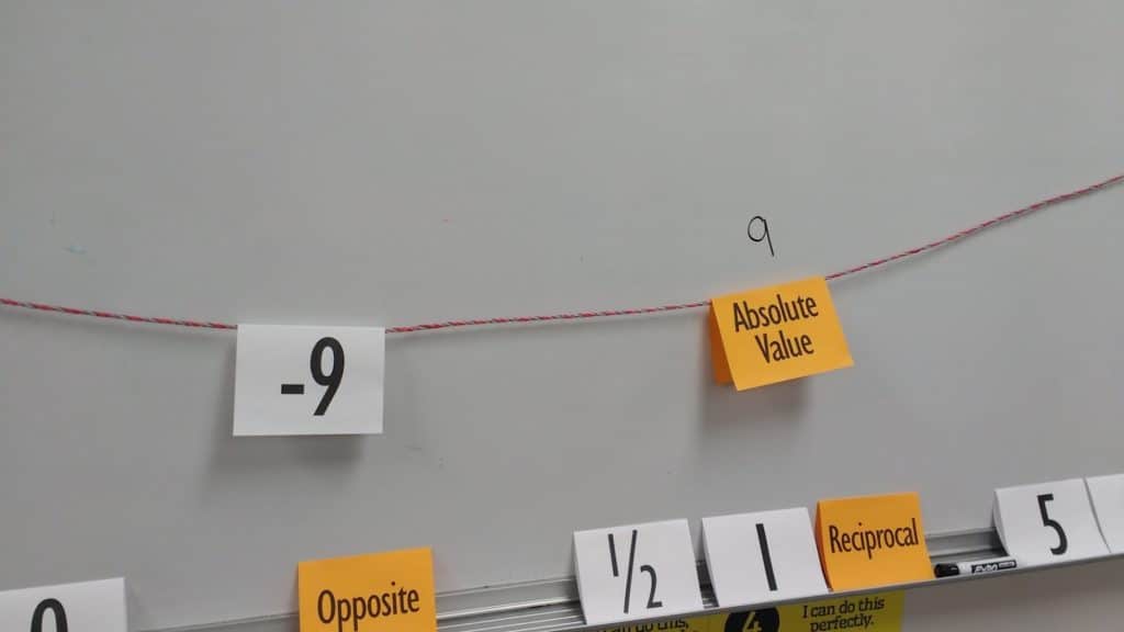 -9 and absolute value of -9 on clothesline. 