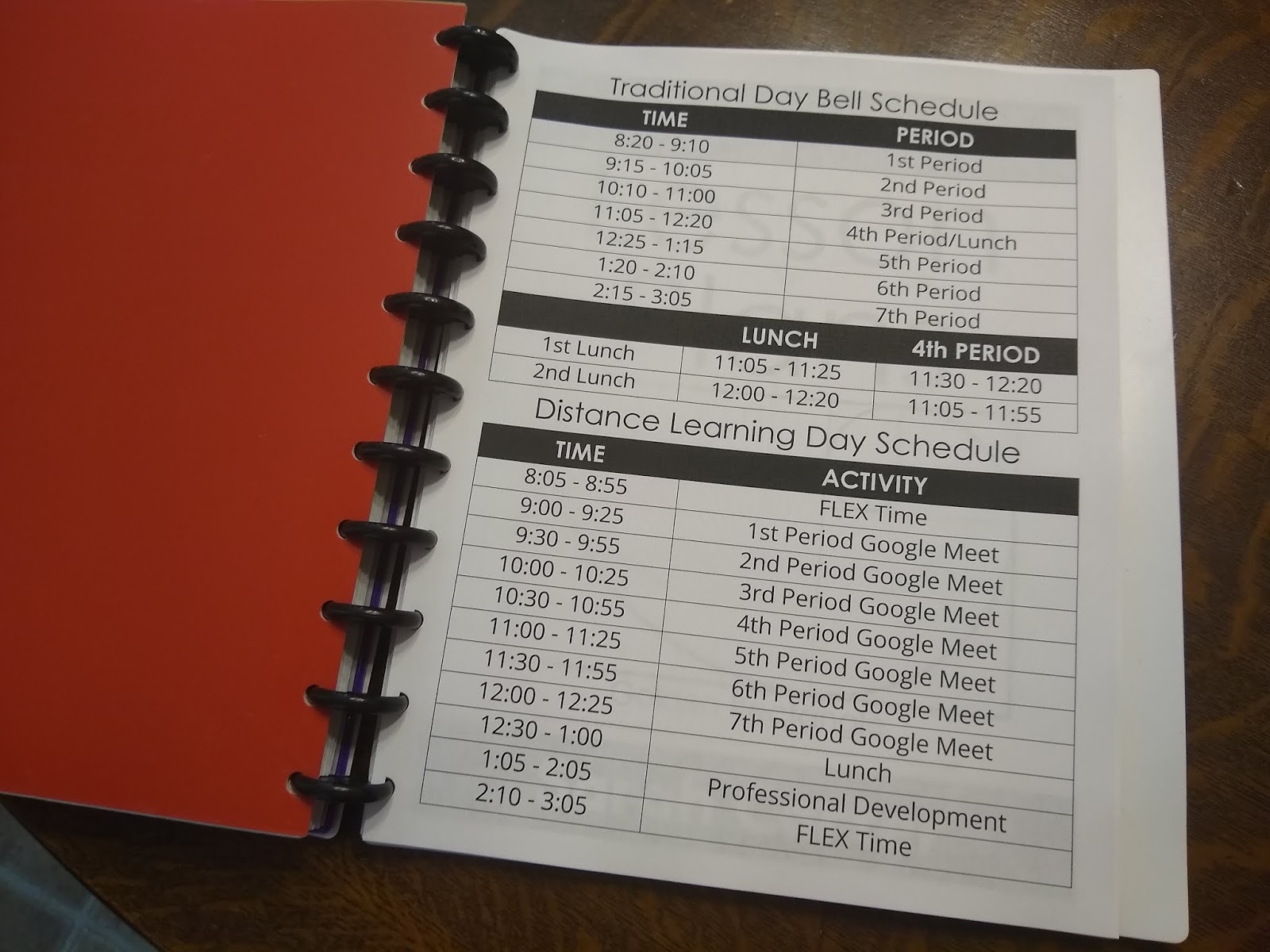 Bell Schedule Page in Free Printable Lesson Plan Book for Math Teachers 