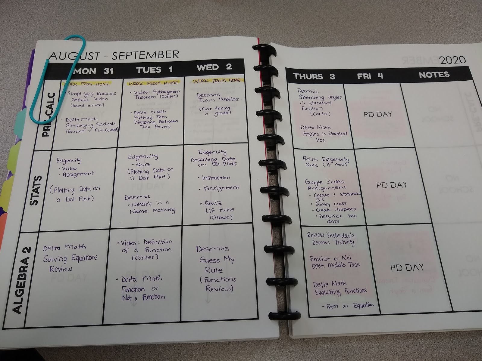 Free Printable Lesson Plan Book for Math Teachers 