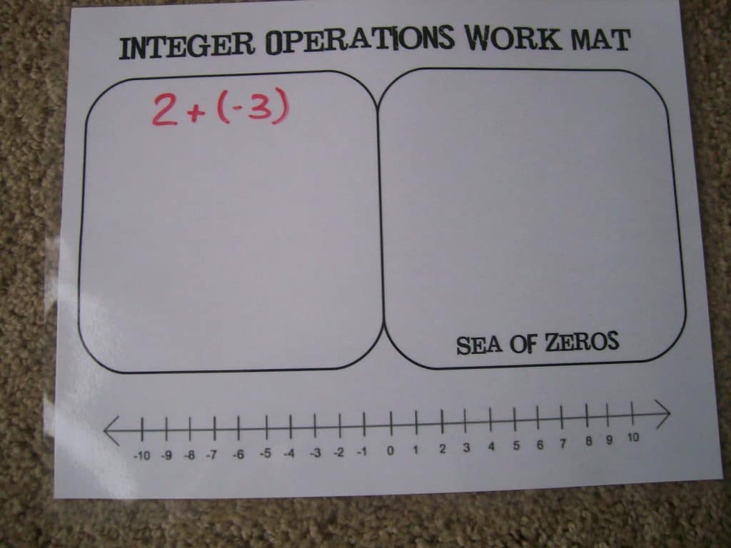 integer operations workmat with sea of zeros. 