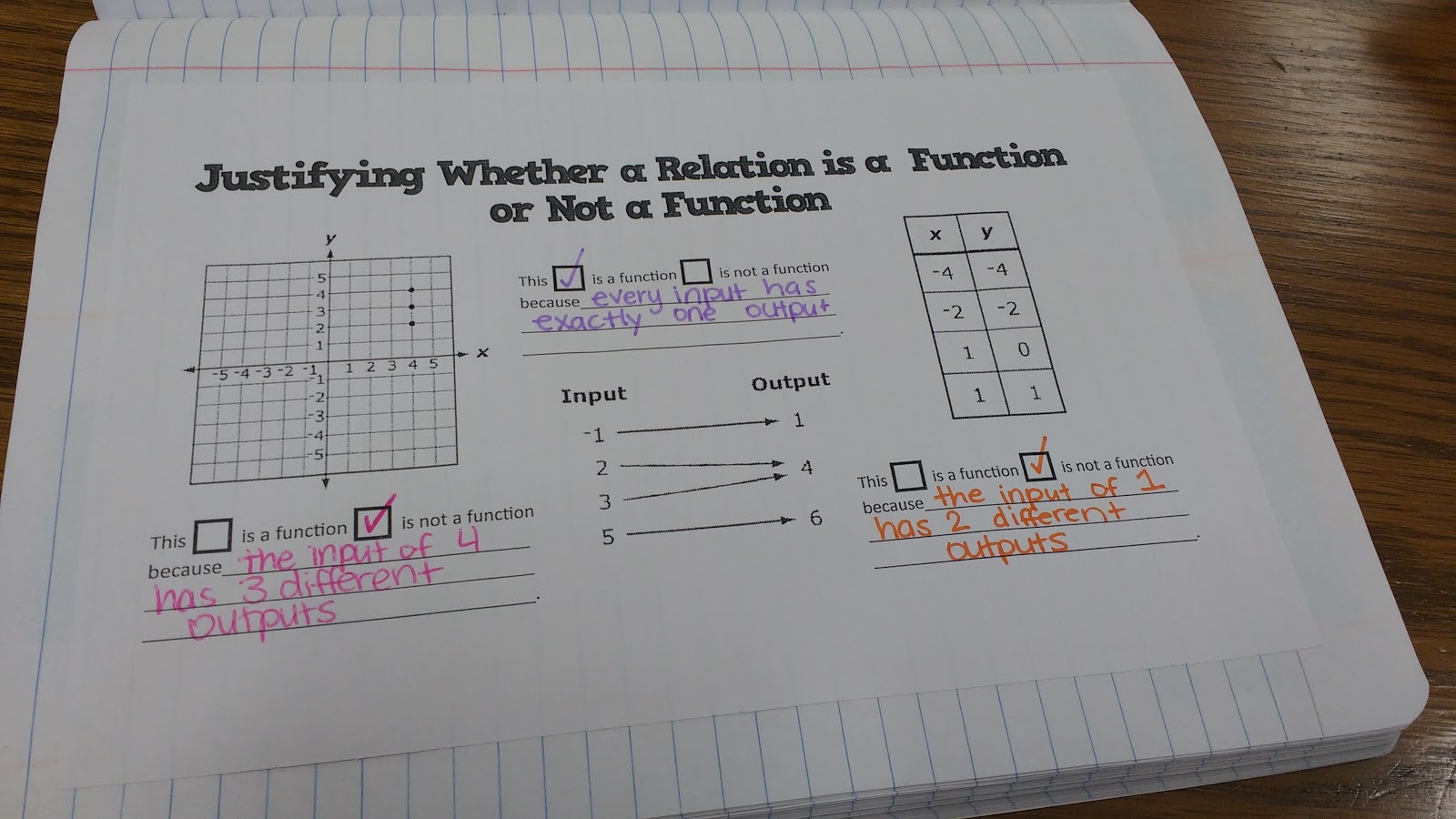 Notes for Justifying Whether a Relation is a Function or Not a Function.