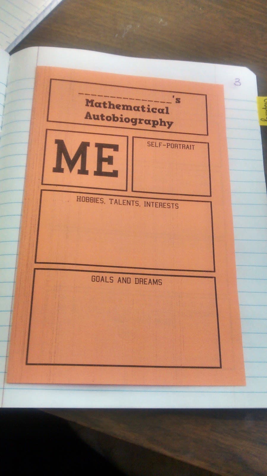 math autobiography foldable - front