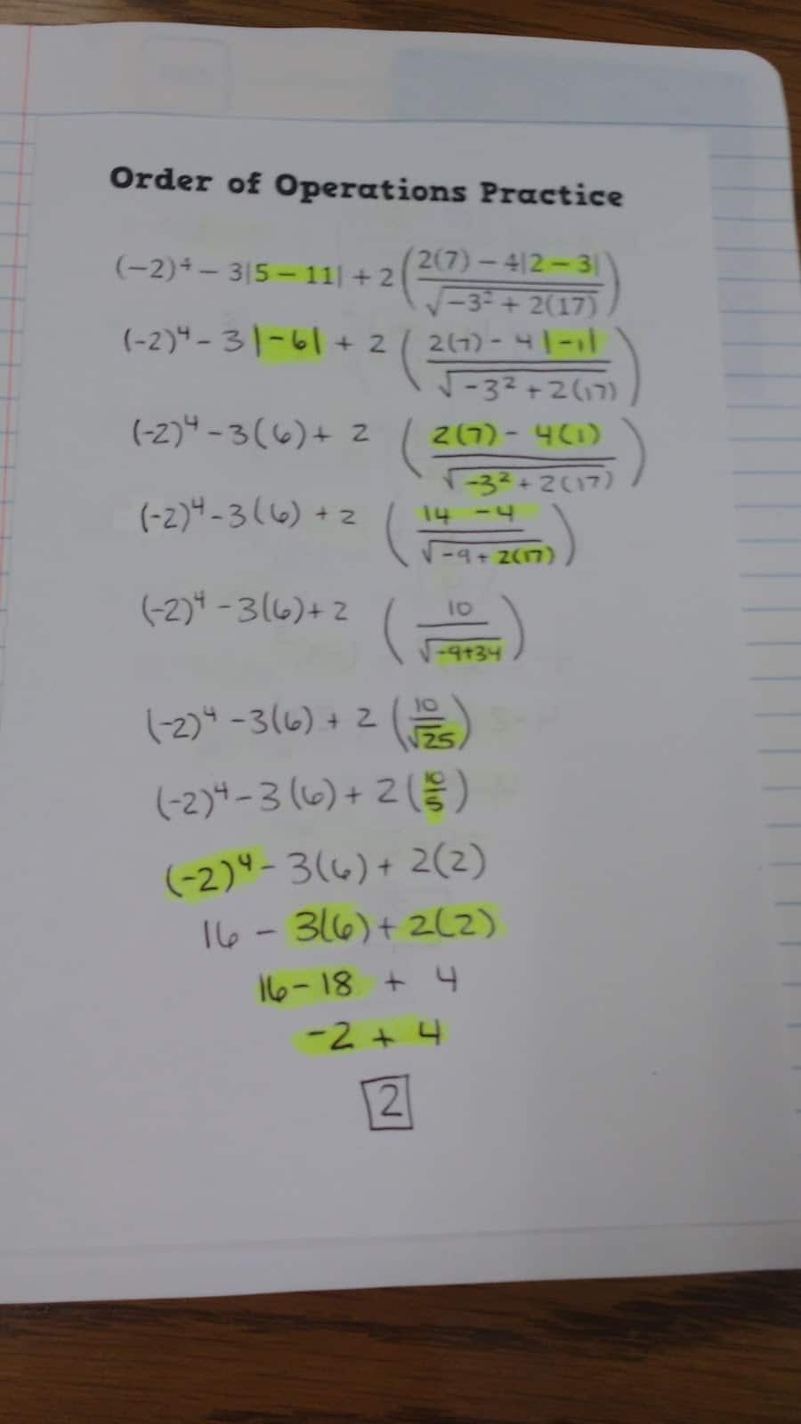order of operations practice foldable
