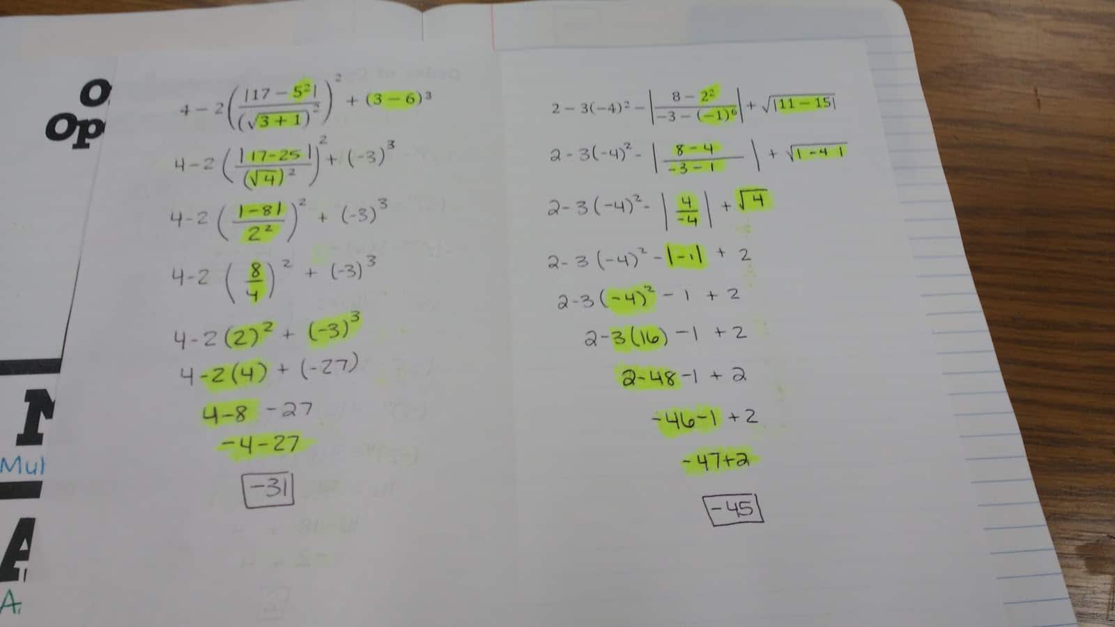 order of operations practice foldable