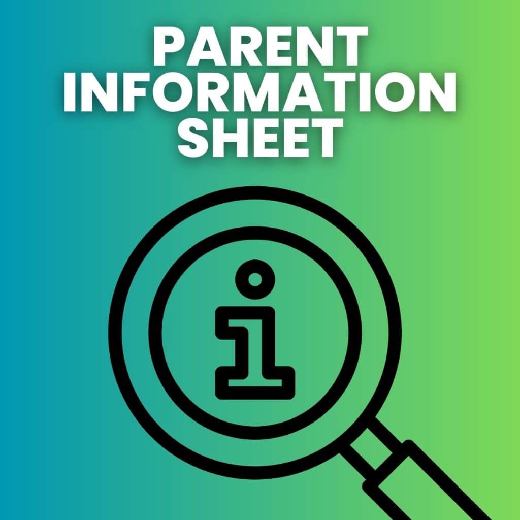 magnifying glass with text "parent information sheet" 