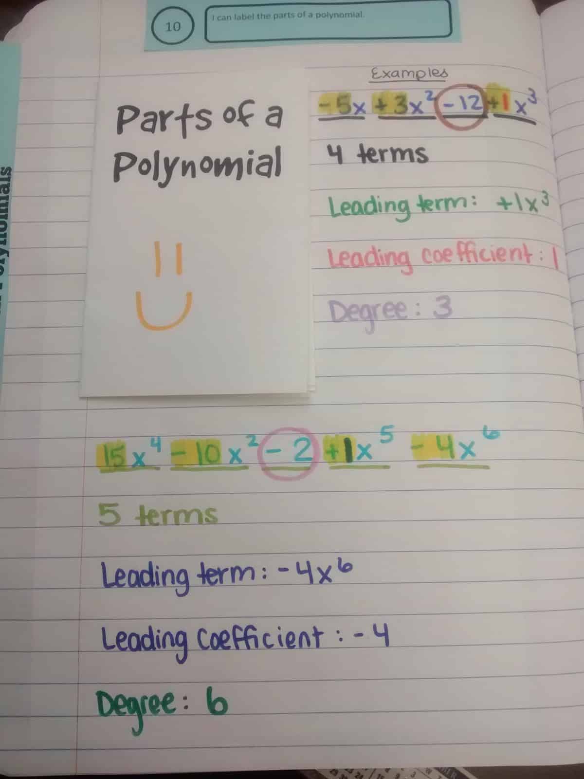parts of a polynomial notes.