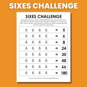 screenshot of template of sixes challenge