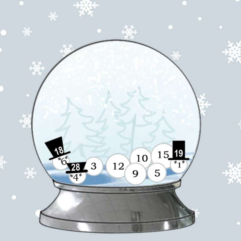 snowglobe snowman math puzzle. 