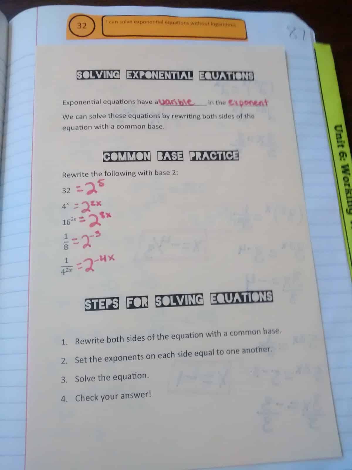 Solving Exponential Equations Foldable.