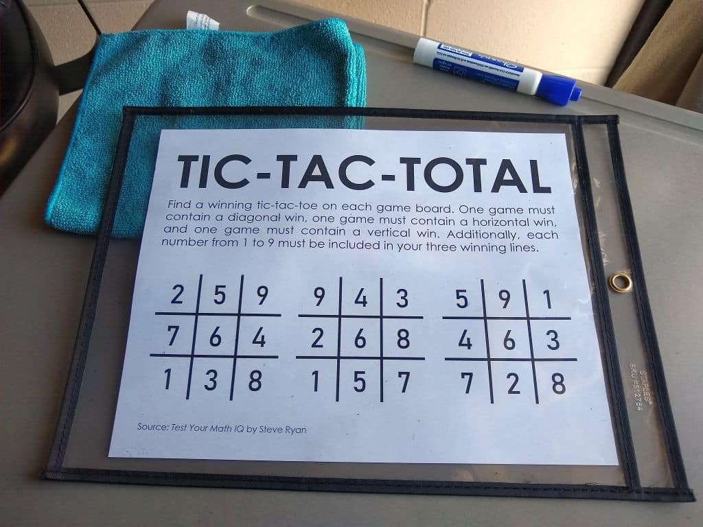 Tic Tac Total Puzzle in Dry Erase Pocket.
