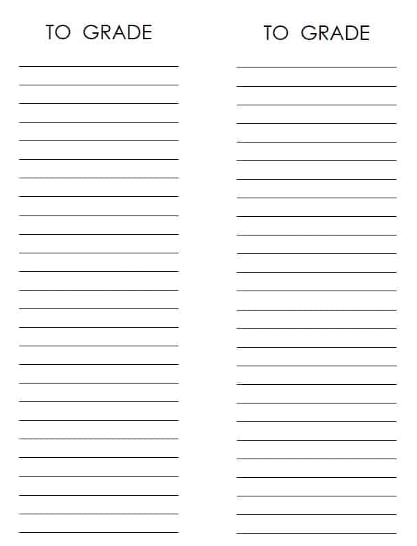 To grade list for teacher lesson plan book. 