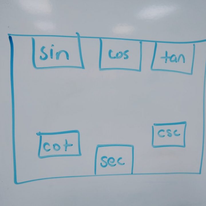 trigonometry puzzle drawn on dry erase board.