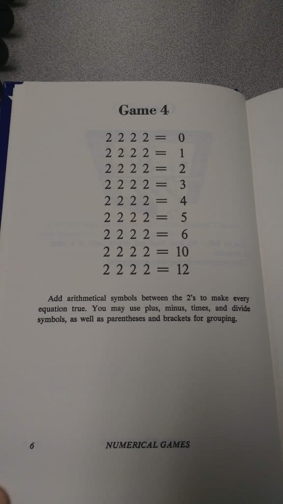 Twos Challenge Puzzle inside 100 Numerical Games Book. 