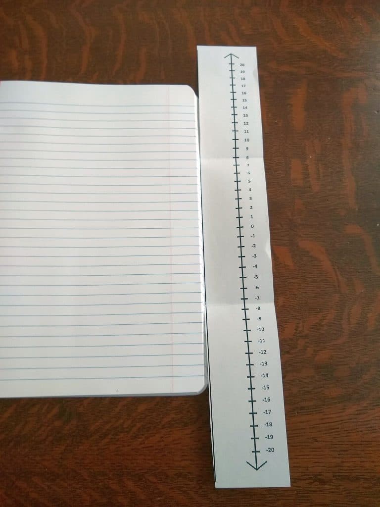vertical number line foldable in interactive notebook. 