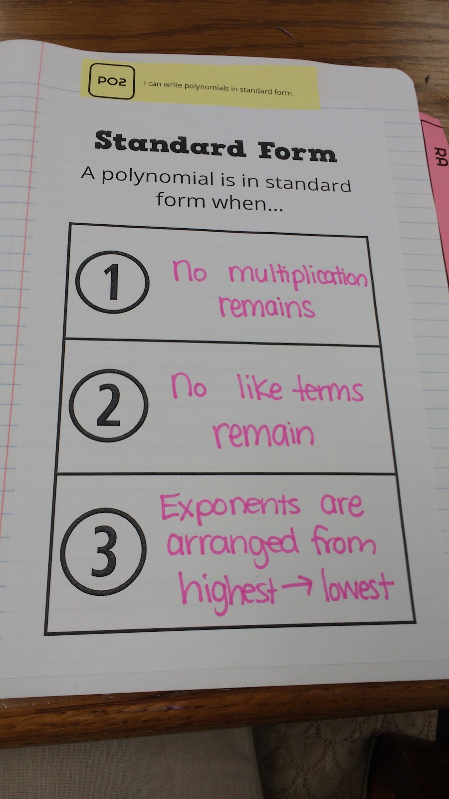 Writing Polynomials in Standard Form Foldable