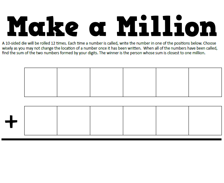 Make a Million Math Game.
