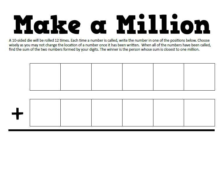 Make a Million Math Game.