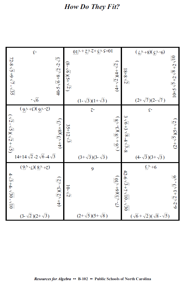 Multiplying Radicals Square Puzzle Activity