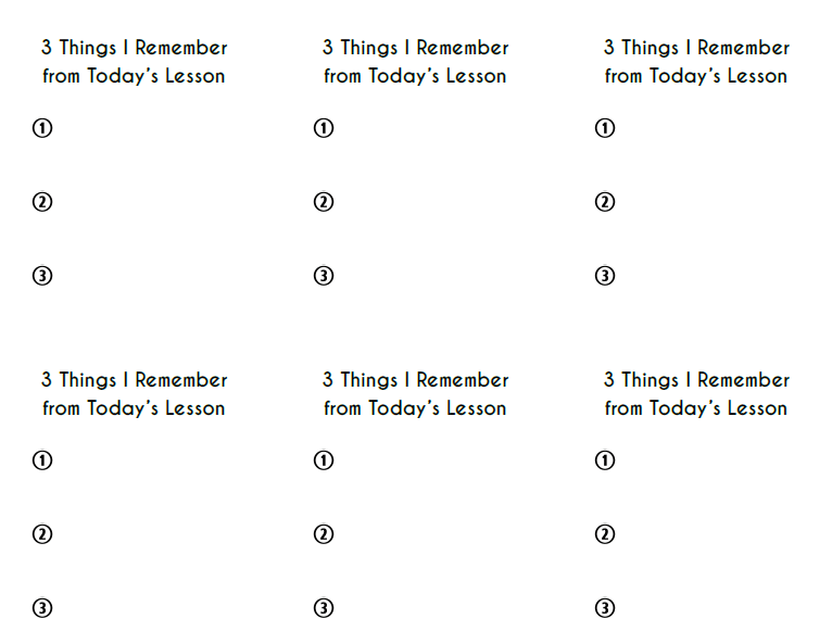 3 things I remember from Today's Lesson Exit Ticket Template. 